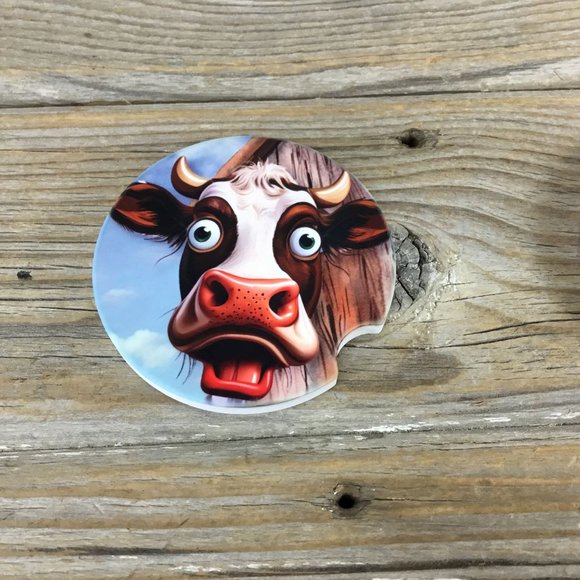 Wide Eyed Cow Funny Car Coasters - Picture 4 of 7